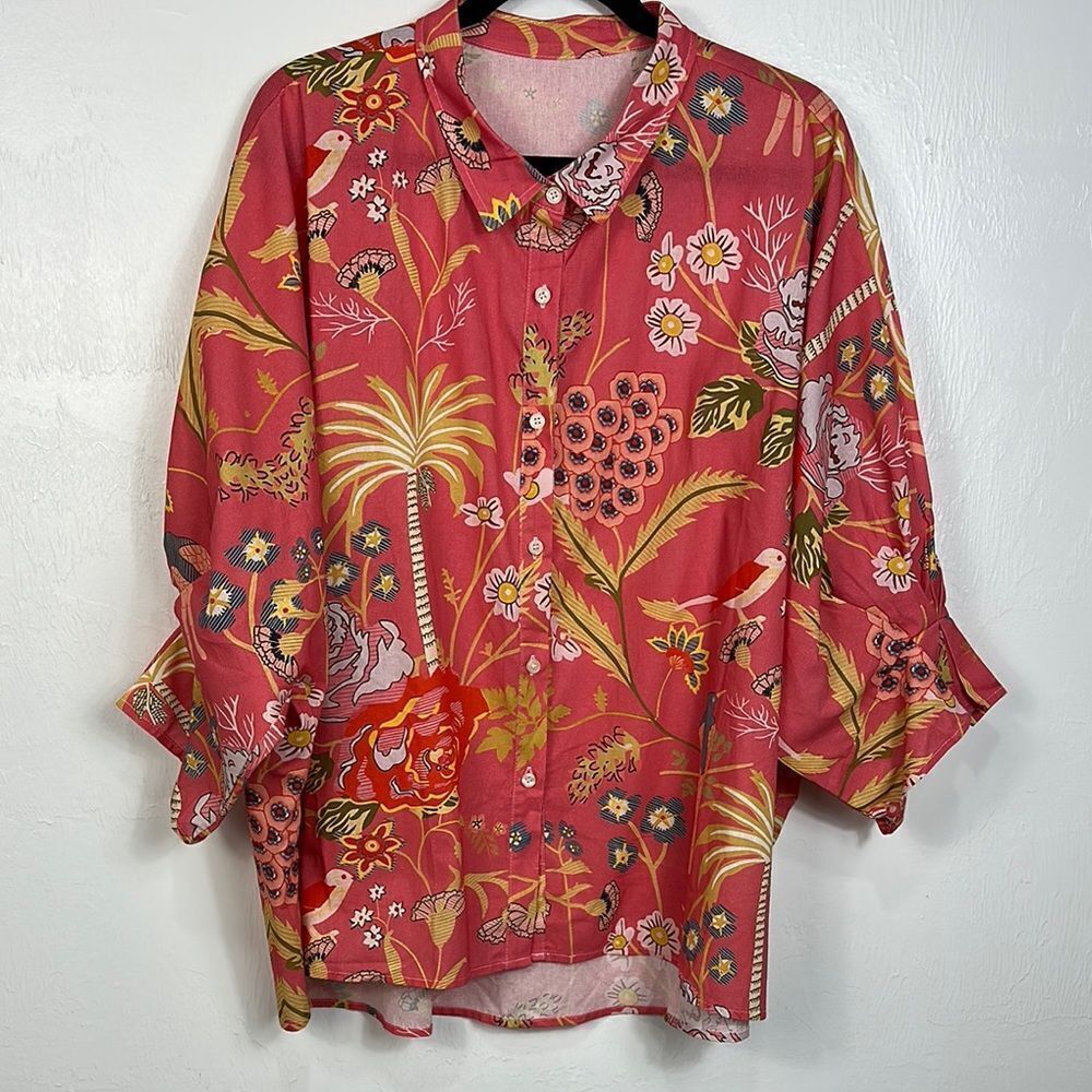 Women's Pink Floral Button-Down Shirt - Picture 2 of 7
